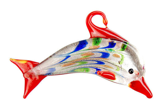 Murano Foil Glass Dolphins Pendant, 35x65mm, 1 Piece, Pendant for Jewelry Making