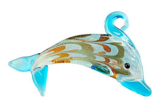 Murano Foil Glass Dolphins Pendant, 35x65mm, 1 Piece, Pendant for Jewelry Making