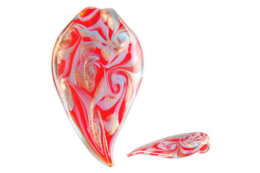 Murano Foil Glass Tongue Pendant, 38x65mm, 1 Piece, Pendant for Jewelry Making