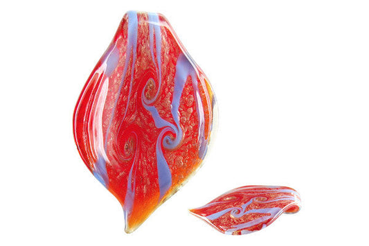 Murano Foil Glass Leaf Style I Pendant, 44x66mm, 1 Piece, Pendant for Jewelry Making