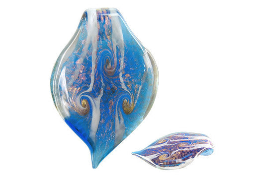 Murano Foil Glass Leaf Style I Pendant, 44x66mm, 1 Piece, Pendant for Jewelry Making