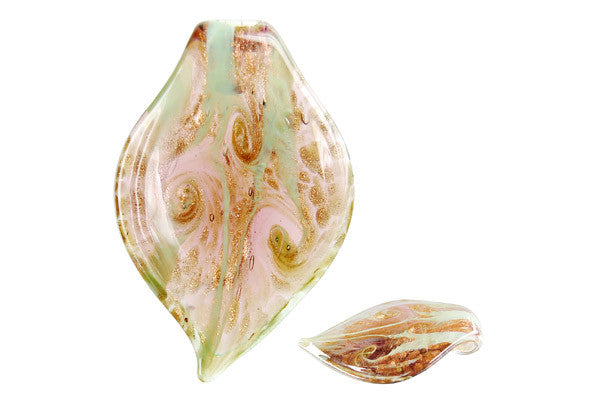 Murano Foil Glass Leaf Style I Pendant, 44x66mm, 1 Piece, Pendant for Jewelry Making