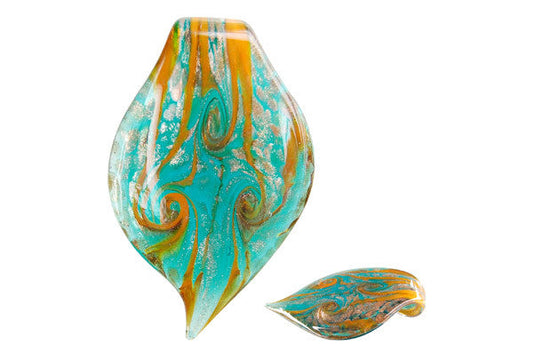 Murano Foil Glass Leaf Style I Pendant, 44x66mm, 1 Piece, Pendant for Jewelry Making