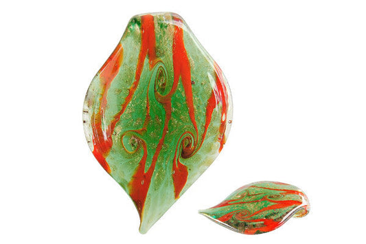 Murano Foil Glass Leaf Style I Pendant, 44x66mm, 1 Piece, Pendant for Jewelry Making
