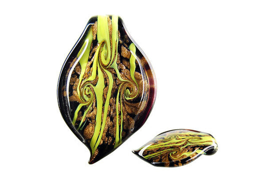 Murano Foil Glass Leaf Style I Pendant, 44x66mm, 1 Piece, Pendant for Jewelry Making