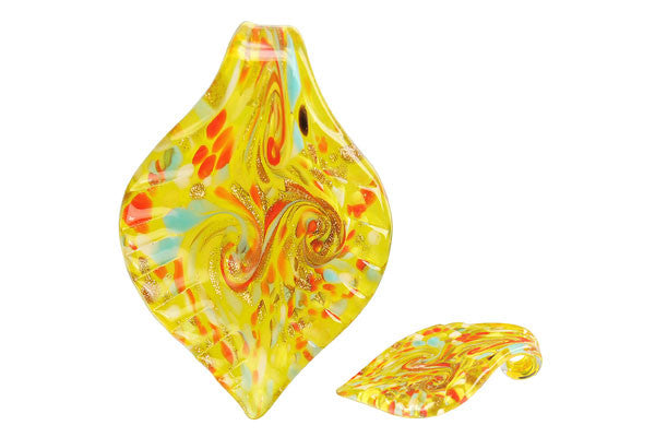 Murano Foil Glass Leaf Pendant, 44x64mm, 1 Piece, Pendant for Jewelry Making