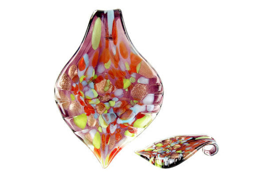 Murano Foil Glass Leaf Pendant, 44x64mm, 1 Piece, Pendant for Jewelry Making