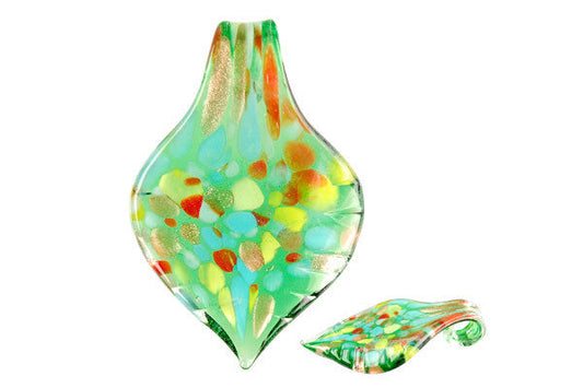 Murano Foil Glass Leaf Pendant, 44x64mm, 1 Piece, Pendant for Jewelry Making