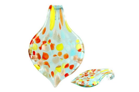 Murano Foil Glass Leaf Pendant, 44x64mm, 1 Piece, Pendant for Jewelry Making