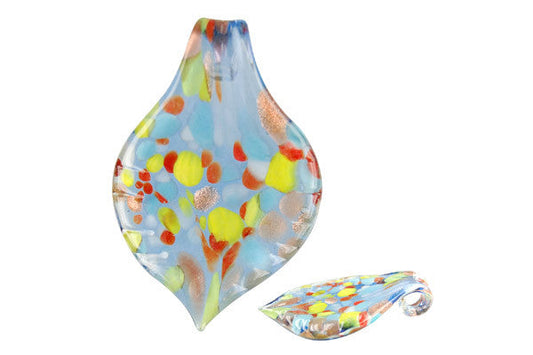 Murano Foil Glass Leaf Pendant, 44x64mm, 1 Piece, Pendant for Jewelry Making