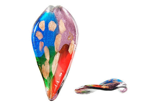 Murano Foil Glass Leaf Pendant, 34x66mm, 1 Piece, Pendant for Jewelry Making