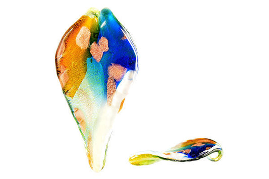 Murano Foil Glass Leaf Pendant, 34x66mm, 1 Piece, Pendant for Jewelry Making