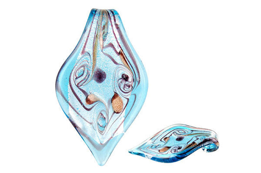 Murano Foil Glass Leaf Style G Pendant, 36x62mm, 1 Piece, Pendant for Jewelry Making