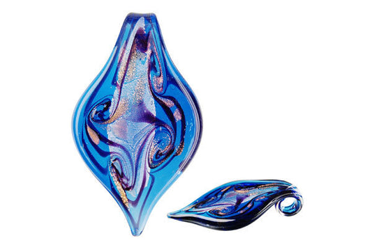 Murano Foil Glass Leaf Style G Pendant, 36x62mm, 1 Piece, Pendant for Jewelry Making