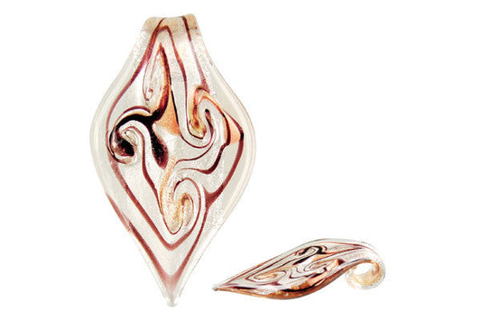 Murano Foil Glass Leaf Style G Pendant, 36x62mm, 1 Piece, Pendant for Jewelry Making