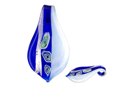 Pendant Murano Foil Glass Smooth Leaf (YHD02 Blue and White)