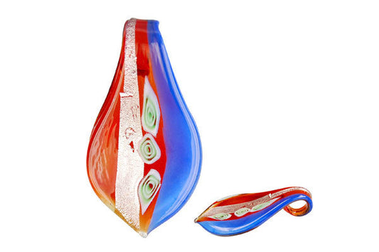 Murano Foil Glass Smooth Leaf Pendant, 33x60mm, 1 Piece, Pendant for Jewelry Making