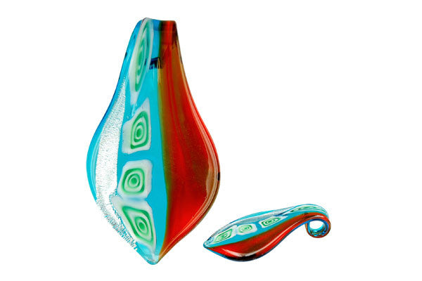 Murano Foil Glass Smooth Leaf Pendant, 33x60mm, 1 Piece, Pendant for Jewelry Making