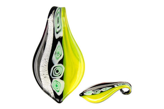 Murano Foil Glass Smooth Leaf Pendant, 33x60mm, 1 Piece, Pendant for Jewelry Making