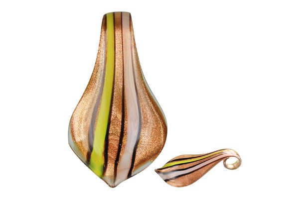 Murano Foil Glass Smooth Leaf Pendant, 33x63mm, 1 Piece, Pendant for Jewelry Making