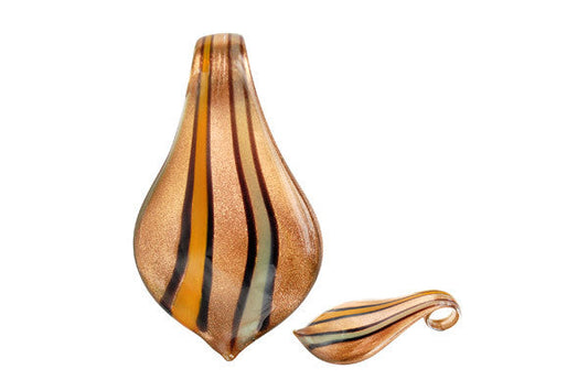 Murano Foil Glass Smooth Leaf Pendant, 33x63mm, 1 Piece, Pendant for Jewelry Making