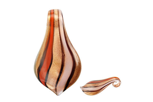 Murano Foil Glass Smooth Leaf Pendant, 33x63mm, 1 Piece, Pendant for Jewelry Making