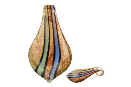 Murano Foil Glass Smooth Leaf Pendant, 33x63mm, 1 Piece, Pendant for Jewelry Making