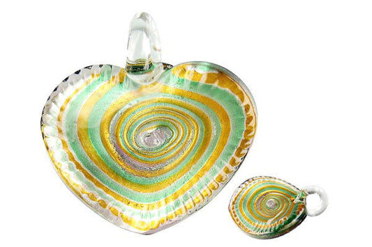 Murano Foil Glass Twisted Flat Heart Pendant, 45x48mm, 1 Piece, Pendant for Jewelry Making