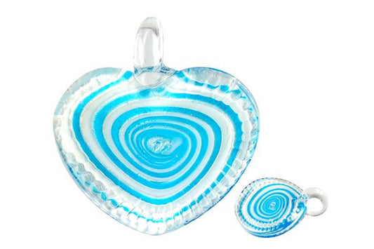 Murano Foil Glass Twisted Flat Heart Pendant, 45x48mm, 1 Piece, Pendant for Jewelry Making