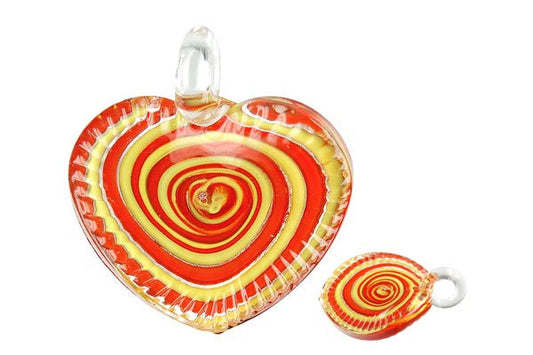Murano Foil Glass Twisted Flat Heart Pendant, 45x48mm, 1 Piece, Pendant for Jewelry Making