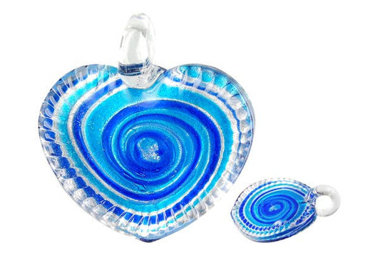 Murano Foil Glass Twisted Flat Heart Pendant, 45x48mm, 1 Piece, Pendant for Jewelry Making