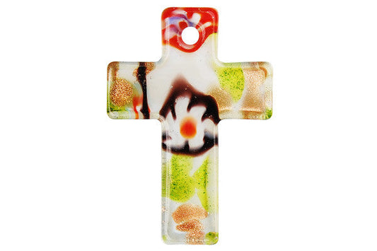 Murano Foil Glass Cross Pendant, 35x50mm, 1 Piece, Pendant for Jewelry Making