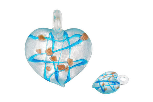 Murano Foil Glass Heart Style B Pendant, 36x36mm, 1 Piece, Pendant for Jewelry Making