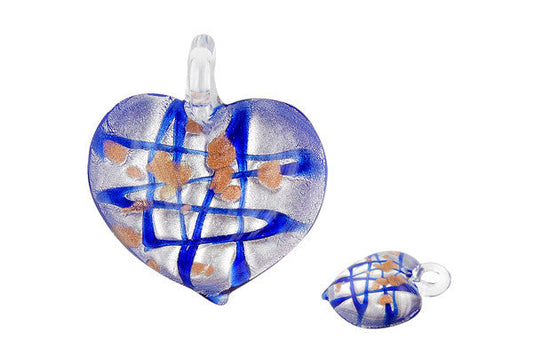 Murano Foil Glass Heart Style B Pendant, 36x36mm, 1 Piece, Pendant for Jewelry Making