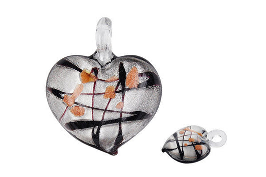 Handmade Lampwork Art Glass Foil Pendant Heart Style B (X-04 Black)