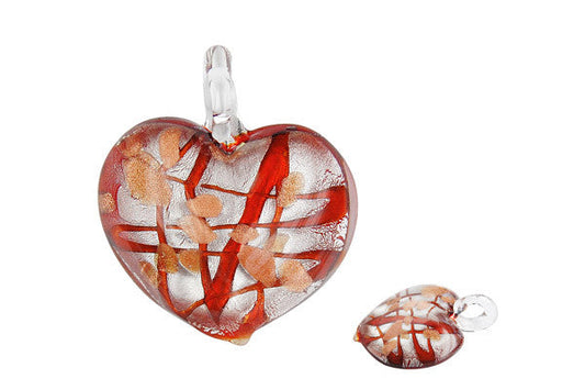 Murano Foil Glass Heart Style B Pendant, 36x36mm, 1 Piece, Pendant for Jewelry Making