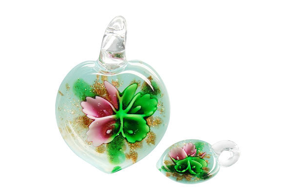 Murano Foil Glass Heart Flower Butterfly Pendant, 28x38mm, 1 Piece, Pendant for Jewelry Making