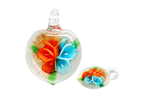Murano Foil Glass Heart Flower Butterfly Pendant, 28x38mm, 1 Piece, Pendant for Jewelry Making
