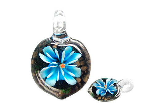 Murano Foil Glass Heart Flower Pendant, 28x38mm, 1 Piece, Pendant for Jewelry Making