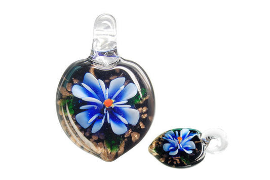 Murano Foil Glass Heart Flower Pendant, 28x38mm, 1 Piece, Pendant for Jewelry Making