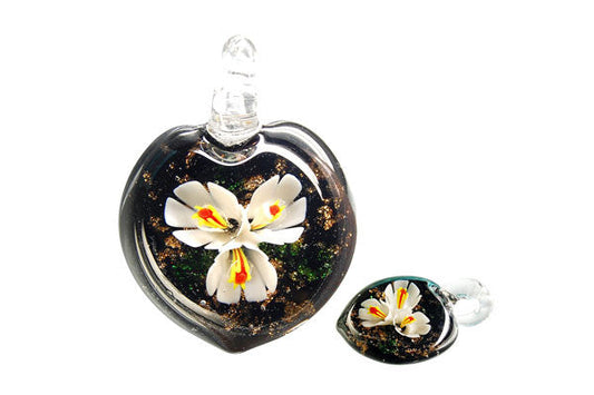 Murano Foil Glass Heart Flower Pendant, 28x38mm, 1 Piece, Pendant for Jewelry Making