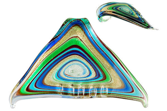 Murano Foil Glass Trangle Fish Pendant, 40x60mm, 1 Piece, Pendant for Jewelry Making