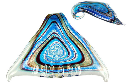Murano Foil Glass Trangle Fish Pendant, 40x60mm, 1 Piece, Pendant for Jewelry Making