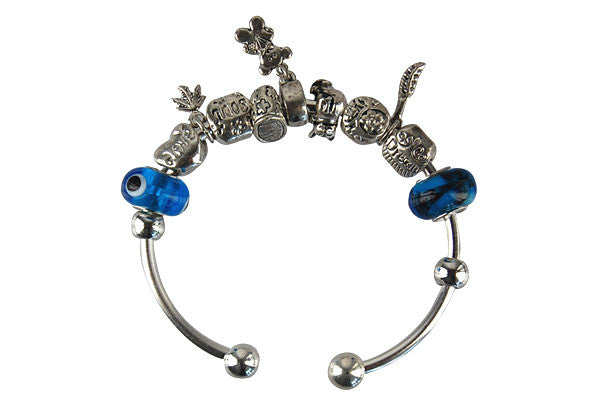 Pandora Style Bangle with Lampwork Beads, H034, Silver-Plated, 7.5"