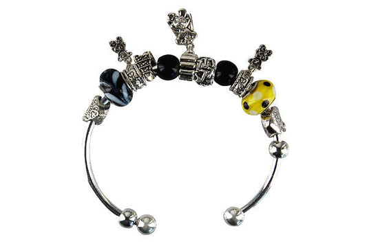 Pandora Style Bangle with Lampwork Beads, H035, Silver-Plated, 7.5"