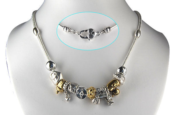 Pandora Style Necklace W/ Metal Beads, "Baby Love", 16"