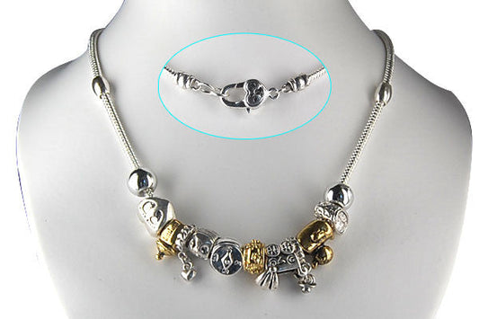 Pandora Style Necklace W/ Metal Beads, "Baby Love", 16"