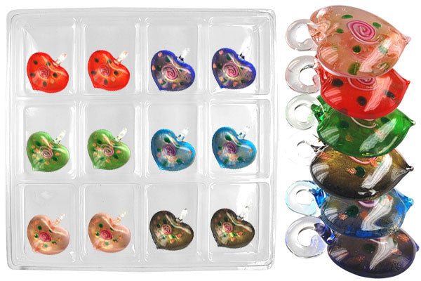Murano Foil Glass Value Pack Pendant, 39x42mm, 12 Pieces, Pendant for Jewelry Making