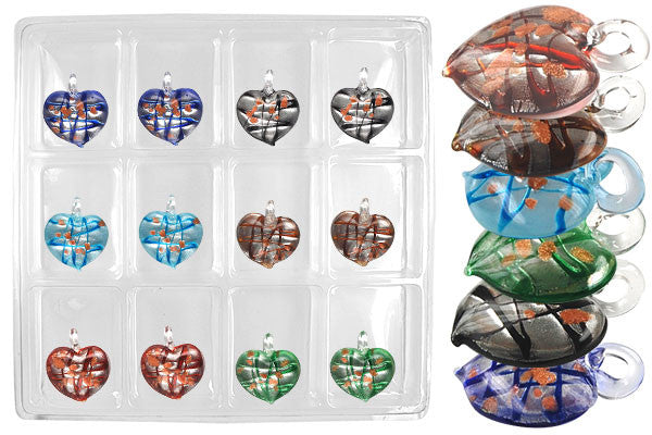 Murano Foil Glass Value Pack Pendant, 35x35mm, 12 Pieces, Pendant for Jewelry Making