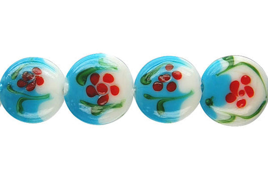 Art Foil Glass Button (B1 Aqua and White)